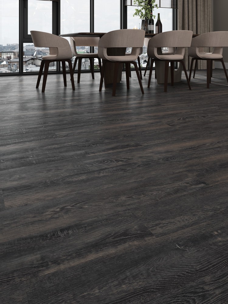 Кварцвиниловый SPC ламинат Cronafloor Nano Дуб Мореный ZH-81112-1 1200×180×3,5 фото в интерьере